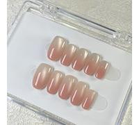 24Pcs French Nude Gradient Tip Press on Nails - Acrylic Press on Nails Glossy Full Cover Almond Oval Shapes Reusable Stick on Nail for Women Daily Wear Party Wedding (#2,M)