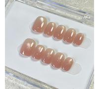 24Pcs French Nude Gradient Tip Press on Nails - Acrylic Press on Nails Glossy Full Cover Almond Oval Shapes Reusable Stick on Nail for Women Daily Wear Party Wedding (#4,XS)