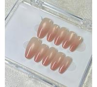 24Pcs French Nude Gradient Tip Press on Nails - Acrylic Press on Nails Glossy Full Cover Almond Oval Shapes Reusable Stick on Nail for Women Daily Wear Party Wedding (#1,M)