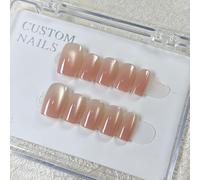 24Pcs French Nude Gradient Tip Press on Nails - Acrylic Press on Nails Glossy Full Cover Almond Oval Shapes Reusable Stick on Nail for Women Daily Wear Party Wedding (#3,XS)