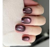 24Pcs French Oval Cats Eye Short Almond Press On Nails Glossy Finish Artificial Fingernails For Festive And Elegant Look Press On Nail