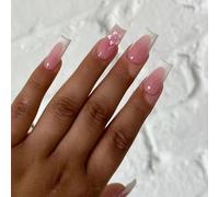 24PCS French Peach Blossom Press on Nails - Handmade Look with Flower Gel Design - Multi-Size Stick on Fake Nails for Women - Summer Style - Safe ABS Material - Easy Application & Reusable for Daily