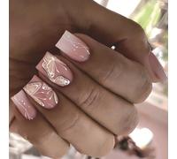 24Pcs French Press On Nails Kit, Square Design Fake Nails with Glue, Easy DIY Long Lasting Full Cover False Nails for Women, Perfect for Parties, Weddings, Holidays, Daily Wear