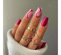 24Pcs French Press on Nails Short, Square Swirl Design False Nails Elegant Ballet Fake Nail with Glue Sticker Colorful Wave Glue on Nail for Women and Teen Girls