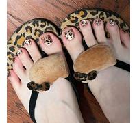 24Pcs French Press on Toe Nails, Short Square Cat Eye Glitter Fake Toe Nails with Leopard Design, Summer Glossy Acrylic False Toenails, Cute Artificial Beach Full Cover Stick on Toenails for Women