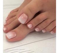 24Pcs French Press on Toenails, Short Square False Toenails, Glossy Rainbow Edge Gel Fake Toe Nails with Design, Acrylic Spring Summer Beach Stick on Toenails for Women and Girls
