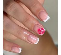 24pcs French Style Fake Nails Short Square Glossy White Glitter ABS Matte Daily Wear Artificial ABS Fake Nails