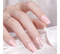 24PCS French Tip False Nails,Long Press on Nails,Full Cover Artificial Wearable Nail,False Rhinestone Nails for Women and Girls (B)