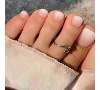 24PCS French Tip False Nails Short - Gradual Nude Press on Toenails with Accessory Tools - 12 Sizes Fake Nails Square Design Waterproof Durable Stick on for Women DIY Art