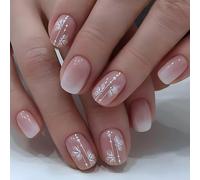 24Pcs French Tip False Nails, Short Square Press on Nails White Gradient Glossy Stick on Nails in 12 Sizes, Reusable Full Cover Acrylic Fake Nail Women Girls Nail Art Accessories