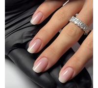 24Pcs French Tip False Nails with Nail Accessory Tool, Clear White Gradient Press on Short Square, Elegant Design for Women, 12-24 Sizes, Acrylic Lasts 1-3 Weeks, Easy 5-Minute DIY (Clear White)