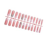 24pcs French Tip Long Square False Nails with 3D Bows Rhinestones Stylish Stick on Women Press on