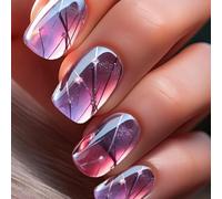 24PCS French Tip Press On Nails for Women and Girls, Short Square Pink Purple Glitter Nails with Glossy Finish, Full Cover Acrylic with Secure Fit, Easy DIY Nail Art with Natural Elegant Look