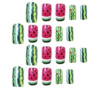 24pcs French Tip Press on Nails Watermelon Pattern Short Square Shape | Bright Joyful Colours with 3d Watermelon Seed Details, Secure Adhesion, for Teen and Special Occasions