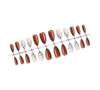 24Pcs French Tip Press On Nails With V Shape Animal Print Designs Glossy Almond Shape Brown Faux Nails Glues On Nails