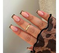 24Pcs French Tip Press-On - Short Square Leopard Print Glossy Full Cover