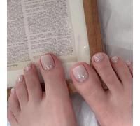 24Pcs French Tip Press on Toenails Short Square Glitter False Toe Nails with Accessory Tools Elegant Luxury Full Cover Fake Toenail Tips Durable for 1-3 Weeks DIY Pedicure Nail Art for Girls Summer