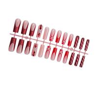 24pcs French Tip Stick On Nails Long Square Winter Christmas Press On Glossy False Artificial Party Ready Nail