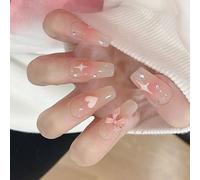 24Pcs Full Covers Press On Nails With Unique Heart And Star Patterns Acrylic False Nails Holiday Manicure Art Trendy Nail Art