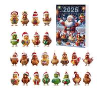 24PCS Funny Chicken Christmas Tree Decorations - 2D Acrylic Hanging Chicken Car Pendants, 24-Day Festive Countdown Calendar, Rooster Christmas Tree Decor, For Home Party Wall Door Car