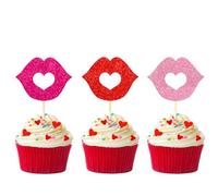 24Pcs Galentine's Day Lip Cupcake Toppers Valentine's Day Cake Toppers for Valentine's Day Anniversary Bachelorette Wedding Bridal Shower Birthday Father's Mother's Day Decorations Supplies(Lip)