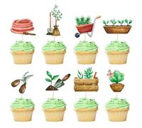 24Pcs Garden Cupcake Toppers, Garden Themed Party Decorations, Garden Tools Cake Picks, Spring Theme Party Decor, Garden Birthday Cake Decorations, Garden Day Decorations