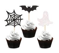 24PCS Ghost Cupcake Toppers Happy Halloween Theme Ghost Cupcake Picks Baby Shower First Birthday White Ghosts Party Decorations