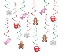 24pcs Gingerbread Man Hanging Swirl Decorations, Pink Candy Snowflake Hot Coffee Ceiling Whirl Streamer Hanging Banner, Merry Swirls for Xmas Holiday Party Decoration (Hot Coffee)