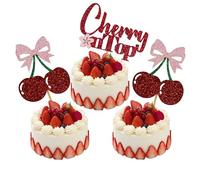 24Pcs Glitter Cherry Cupcake Toppers, Cherry on Top Party Decorations Supplies, Cute Baby Shower Decorations Supplies Fruit Themed Dessert Decor for Baby Showers Engagement
