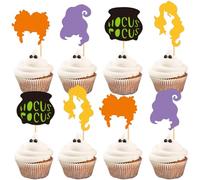 24Pcs Glitter Colorful Witch Hair Cupcake Toppers Hocus Pocus Cupcake Picks for Witch Theme Baby Shower Boys Girls Witches Birthday Cupcake Decorations Hocus Pocus Halloween Party Supplies