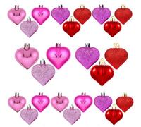 24PCS Glitter Heart Hanging Ornaments - Heart Ball Pendants for Valentines Day & Christmas Decoration (Pink)