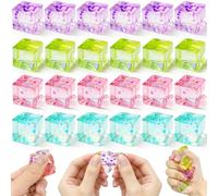 24Pcs Glitter Ice Cube Squishy,Bulk Stress Sparkle Fidget Toys, Ice Cube Squeeze Toys - Square Sensory Toys, Squeeze Toys - Small Stress Balls for Adults, Perfect Party Toy Gift