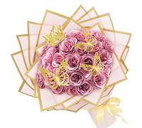 24Pcs Glitter Roses Bouquet, DIY Artificial Red Rose Bouquet with Crown and Butterfly,Glitter Flowers Artificial Bouquet,Preserved Flowers for Gifts Valentine's Day,Christmas,Anniversary,Birthday,Pink
