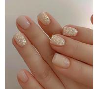 24pcs Glitter Short Square False Nails, Stick-On & Removable Full Cover Fake Nails with Adhesive-on Technology for Women Nail Art