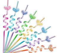 24pcs Glitter Straws for Party Favors, Heart Shaped Sparkly Straws, Reusable Drinking Plastic Straws for Kids Party Supplies Gifts Bags, for Princess Theme Birthday Party Supplies