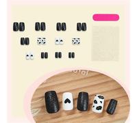24pcs Glittering Black And White Square Press On Faux Nails With Heart Lips Designs For Parties Weddings And Daily Wear