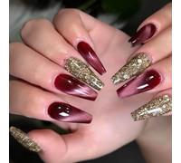 24Pcs Glossy Ballet With Glitters Powder Full Covers Artificial Nails Manicure Decoration For Women Office Wear Nail