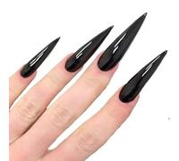 24pcs Glossy Black Fake Nails Set Press On Nail Tips Solid Color Long Stiletto Removable Artificial Nails Decoration Nail Art