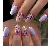 24Pcs Glossy False Nails French Design Short Artificial Nails Winter Party Wear Classical Pattern Long Wear Purple Short Fake Nail