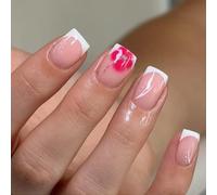 24Pcs Glossy French False Nails Short Square White Glitters Design ABS Matte Daily Use French Styles