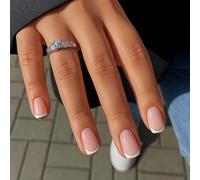 24PCS Glossy Nude Press On Nails - Short Square & French Tip Squoval Design - Durable ABS with Accessory Tools For Women & Teens Easy DIY Nail Art, Daily Style Gentle Look