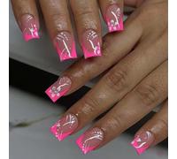 24pcs Glossy Press On Nails French Styles White Flowers Full Covers False Nails Manicure For A Stylish And Elegant Look
