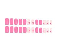 24Pcs Glossy Press-on Nails Valentines French Tip White Heart Design Short ABS False Nails Romantics Bows Decorated Press on Nail