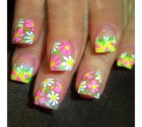 24Pcs Glossy Short Square Acrylic Stick on with Floral Pattern Artificial for Fashion Women Stick on