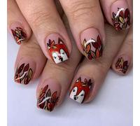 24Pcs Glossy Squirrel Tips Short Square Form European Manicure Design Safe Nails Art for Party Occasion French Design False Glittering