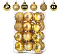 24Pcs Gold Baubles for Christmas Tree Decorations,60mm/2.36" Large Xmas Bauble Hanging Ball,Christma Balls Ornaments with String,Shatterproof Golden Christmas Baubles for Xmas Tree Holiday Party Decor