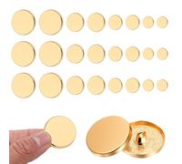 24Pcs Gold Buttons for Blazer, Gold Metal Flat Button Round Shaped Sewing Coat Button Replacement for Men Women Suit Woolen Shirt Jacket Trousers Sewing Crafts, 10mm 15mm 20mm 25mm