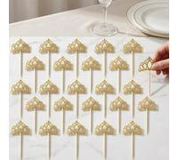 24PCS Gold Crown Cupcake Toppers, Pre-Assembled Glitter Cake Decorations for Adult Birthday Party, Princess Theme Celebration Supplies