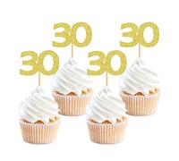 24PCS Gold Glitter 30th Birthday Cupcake Toppers Cheers to 30 Years Number 30 Birthday Celebrating Cake Decorations for Birthday Anniversary Party Supplies