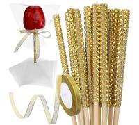 24Pcs Gold Glitter Candy Apple Sticks and Bags Set, Durable Apple Sticks with Apples Stick Perfect for Cake Pop Stick, Caramel Apples, Candy Boxes, and More